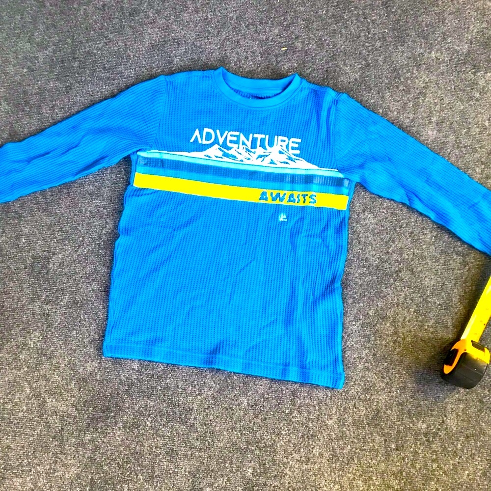 Blue Graphic Thermal Shirt -Adventure Awaits sz child large 10-12 or adult small